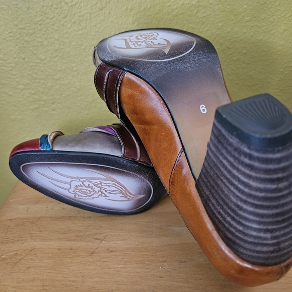 Chic Multicolor Leather Heels Elite By Corky's Size 6 - Picture 5 of 5